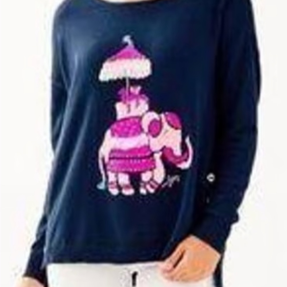 Lilly Pulitzer Navy Blue Caralynn Elephant Sweater Sz XS